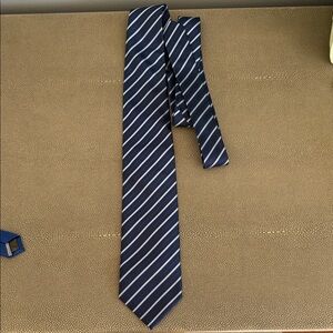 Renoir Navy and White Diagonal Striped Tie
